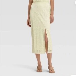 a new day Eyelet Pencil Midi Skirt Cream Woman’s Var Sizes | NWT